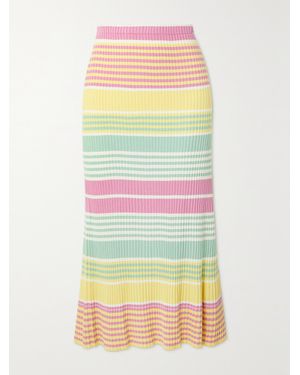 RIXO London Kelly Striped Ribbed-Knit Midi Skirt - Yellow