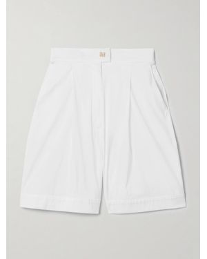 Max Mara Sultano Pleated Cotton-Blend Poplin Shorts - White