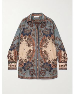 Zimmermann Ascension Printed Silk Shirt - Grey
