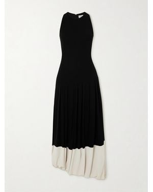 Victoria Beckham Asymmetric Two-Tone Gathered Stretch-Jersey Midi Dress - Black