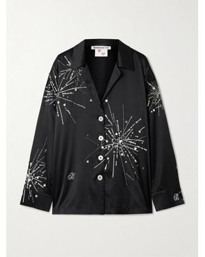 BERNADETTE Louis Sequin-Embellished Silk-Blend Satin Pyjama Shirt - Black