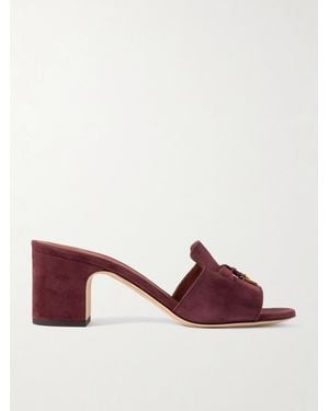 Loro Piana Summer Charms Embellished Suede Mules - Purple