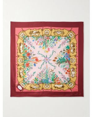 Gucci Floral-Print Silk-Twill Scarf - Red
