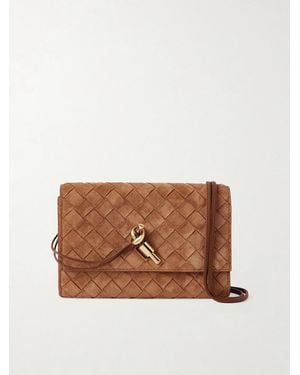 Bottega Veneta Andiamo Small Intrecciato Suede Shoulder Bag - Brown