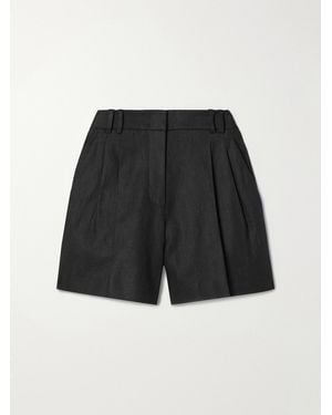 Another Tomorrow Net Sustain Pleated Linen Shorts - Black