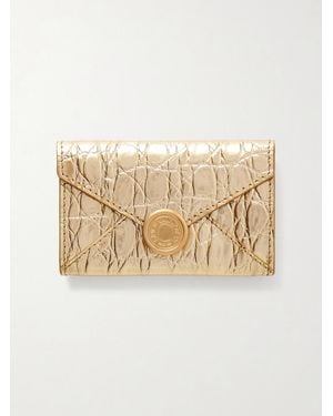 Dries Van Noten Textured Metallic Croc-Effect Leather Wallet - Natural