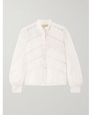 Valentino Garavani Lace-Trimmed Pintucked Cotton-Poplin Shirt - White
