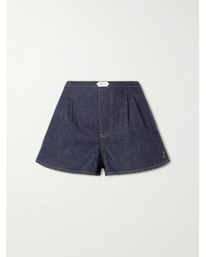 Jacquemus Amelo Embroidered Pleated Denim Shorts - Blue