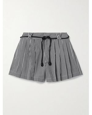 Sea Neci Belted Pleated Gingham Cotton-Poplin Shorts - Grey