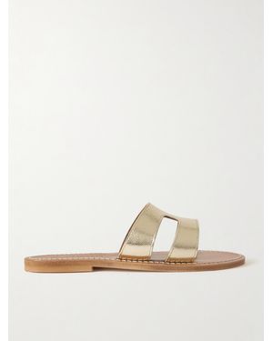 K. Jacques Menandre Cutout Metallic Leather Slides - White