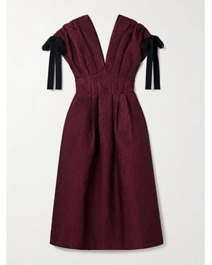 Sea Fayetta Bow-Detailed Pleated Cloqué Midi Dress - Purple