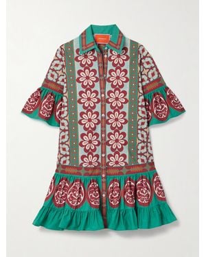 La DoubleJ Choux Mini-Hemdblusenkleid Aus Baumwollpopeline Mit Blumenprint - Weiß