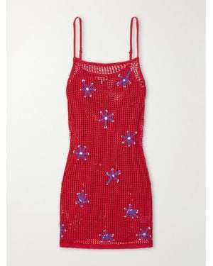 STAUD Rio Crocheted Cotton Mini Dress - Red