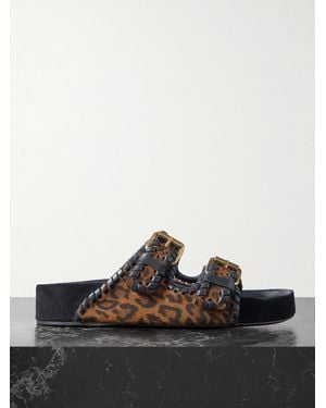 Isabel Marant Lennyo Leather-Trimmed Leopard-Print Suede Slides - Black