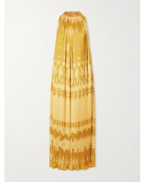 Dima Ayad Embellished Tie-Dyed Plissé-Satin Gown - Metallic