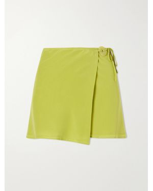 SARA CRISTINA Jade-Embellished Silk-Crepe Wrap Mini Skirt - Green
