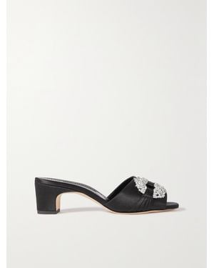 Manolo Blahnik Prinap 50 Crystal-Embellished Ruched Satin Mules - Black