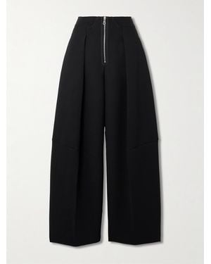 Jean Paul Gaultier Grosgrain-Trimmed Pleated Crepe Trousers - Black