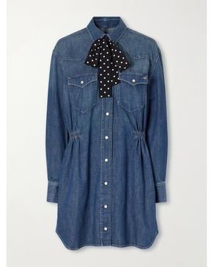 Valentino Garavani Scarf-Detailed Denim Mini Dress - Blue