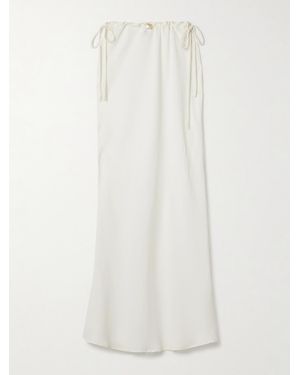 SARA CRISTINA Ola Pearl-Embellished Recycled Crepe De Chine Midi Skirt - White
