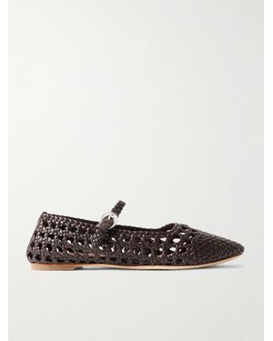 STAUD Nell Woven Leather Mary Jane Ballet Flats - White