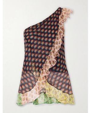 Etro One-Shoulder Ruffled Silk-Organza Blouse - Brown