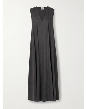 KHAITE Syd Pleated Wool Midi Dress - Gray