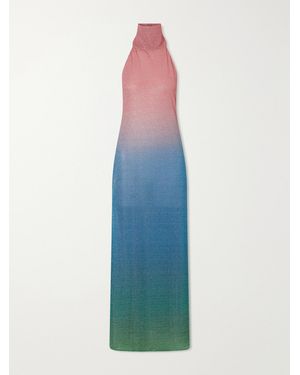 Oséree Lumière Candy Ombrè Metallic Stretch-Knit Halterneck Maxi Dress - Blue