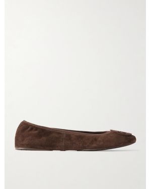 Tory Burch Reva Embellished Suede Ballet Flats - Brown