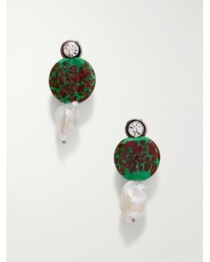 Dries Van Noten Tone, Glass And Pearl Earrings - Green