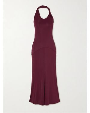 TOVE Eleanor Paneled Twisted Stretch-Jersey Halterneck Maxi Dress - Purple