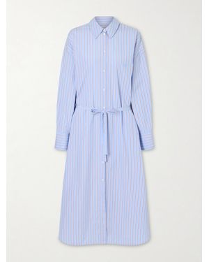 TOTEME Belted Striped Cotton-Poplin Maxi Shirt Dress - Blue