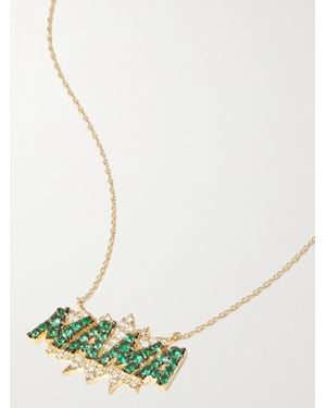 Diane Kordas Mama 18-Karat, Emerald And Diamond Necklace - Green