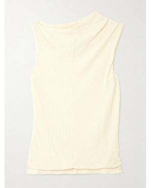 RÙADH Toga Draped Ribbed Organic Cotton And Modal-Blend Top - Natural