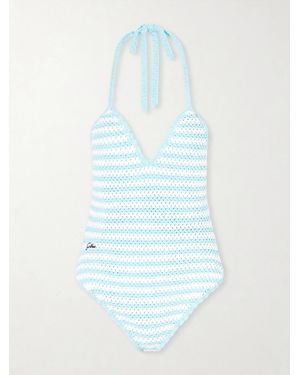 Jonathan Simkhai Karoline Striped Crocheted Swimsuit - Blue
