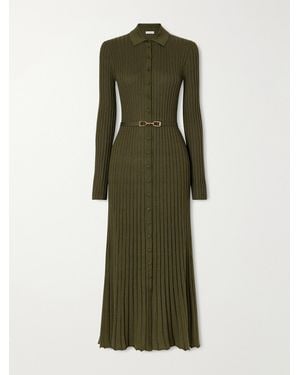 Gabriela Hearst Tenes Belted Ribbed Cashmere And Silk-Blend Midi Dress - Green