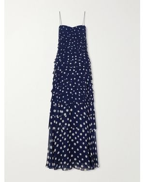 Saloni Niki Polka-Dot Chiffon Gown - Blue