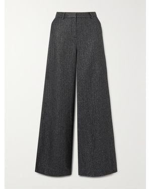 L'Agence Pilar Metallic Herringbone Wool-Blend Wide-Leg Trousers - Grey