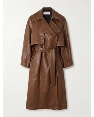 Nour Hammour Cisely Belted Leather Trench Coat - Brown