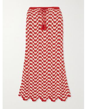 Escvdo Net Sustain Safi Crocheted-Cotton Midi Skirt - Red