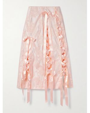 Simone Rocha Jupe Midi En Brocart Effilé À Rubans Unraveling Ribbon - Rose