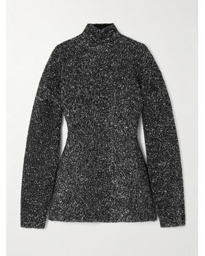 Balenciaga Sequined Knitted Turtleneck Sweater - Black