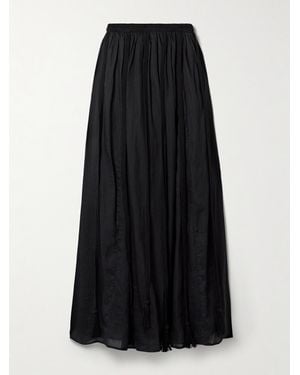 Ulla Johnson Corrine Crocheted Cotton-Trimmed Gathered Ramie Maxi Skirt - Black