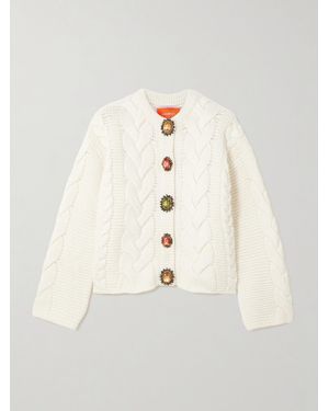 La DoubleJ Icon Portrait Crystal-Embellished Cable-Knit Wool-Blend Cardigan - Natural