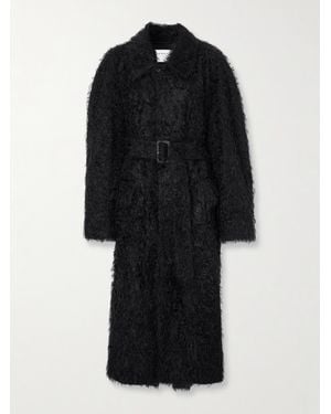 Carven Belted Faux-Shearling Coat - Black