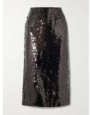 STAUD Ciara Sequined Mesh Midi Skirt - Black