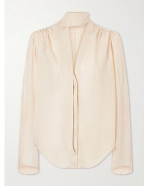 Maria McManus Scarf-Detailed Satin Blouse - Natural
