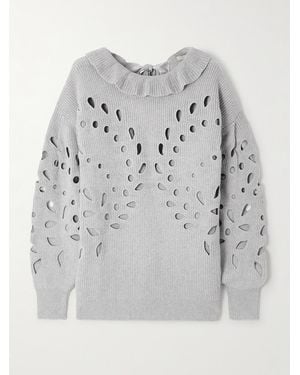 Ulla Johnson Pull Oversize En Coton Mélangé Côtelé À Découpes Francia - Gris