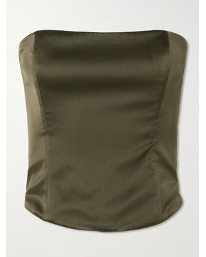 STAUD Brunswick Strapless Silk-Blend Satin Top - Green