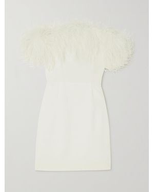 16Arlington Ava Off-The-Shoulder Feather-Trimmed Crepe Mini Dress - Natural